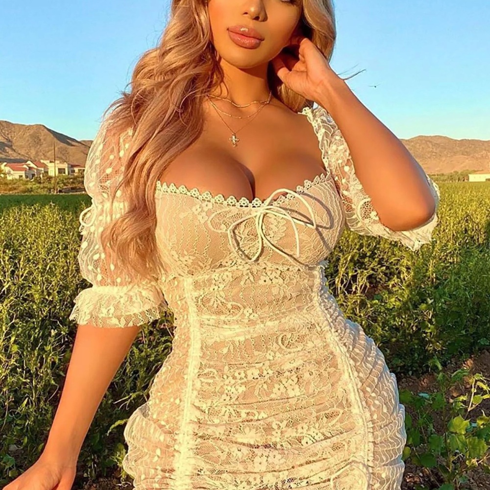Fashion Nova - Angel Baby Lace Mini Dress - White L NWT